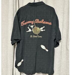 Tommy Bahama Shirt Mens L Silk Embroidery Bowling St. Croix Lanes Rockabilly